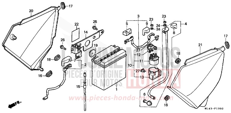 COUVERCLE LATERAL/BATTERIE de CB450S CANDY ALAMOANA RED-U (R124) 1986