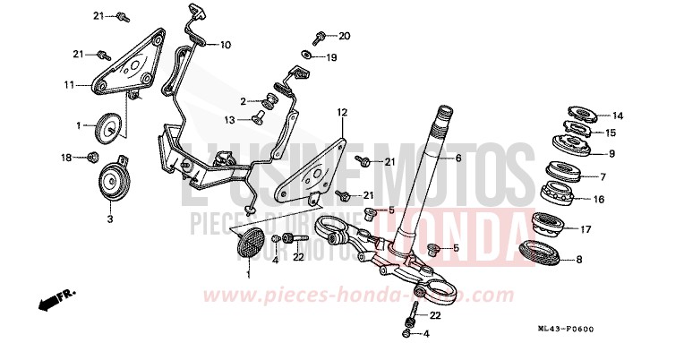 TIGE DE DIRECTION de CB450S NOIR (NH1) de 1988