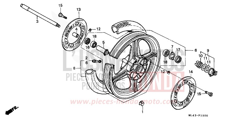 ROUE AVANT de CB450S GRANITE BLUE METALLIC-U (PB184) de 1988