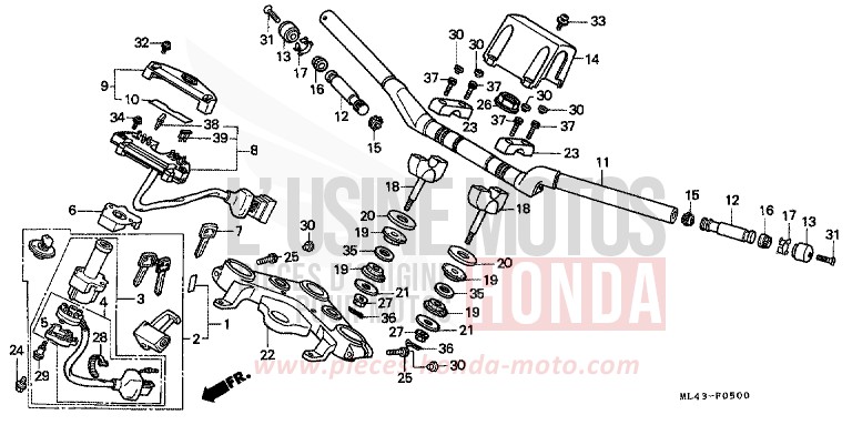 TUYAU DE GUIDON/PONT SUPERIEUR de CB450S MONZA RED (R110) 1988