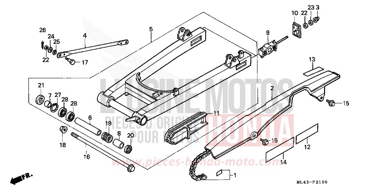 BRAS OSCILLANT/CARTER DE CHAINE de CB450S MONZA RED (R110) 1988