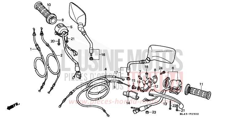 LEVIER DE GUIDON/COMMUTATEUR/CABLE de CB450S STARLIGHT SILVER METALLIC (NH131) 1988