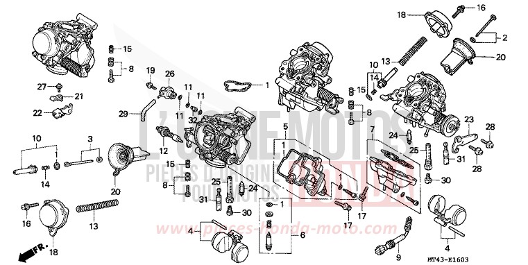 CARBURATEUR (PIECES CONSTITUTIVES) de VFR750F MUTE BLACK METALLIC (NH359) 1995