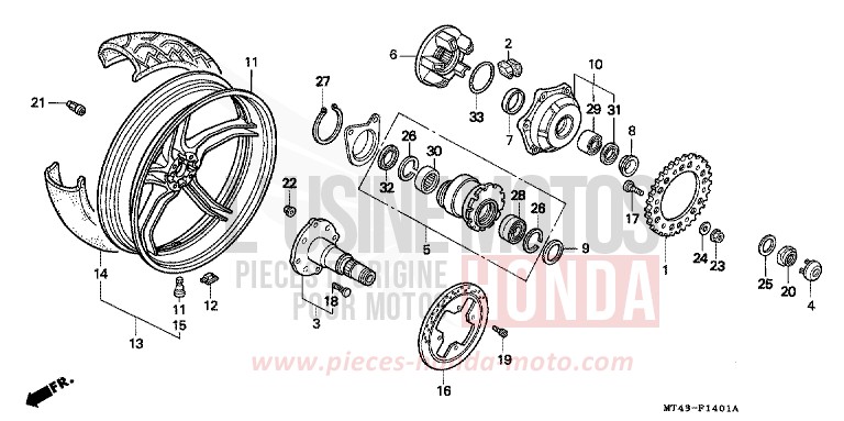 ROUE ARRIERE (VFR750FR/FS/FT/FV) de VFR750F MUTE BLACK METALLIC (NH359) 1995