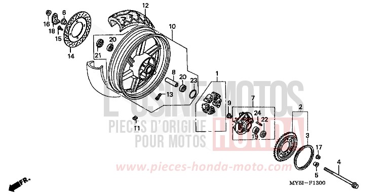 ROUE ARRIERE de CB500S MOODY BLUE METALLIC (PB296) 2002