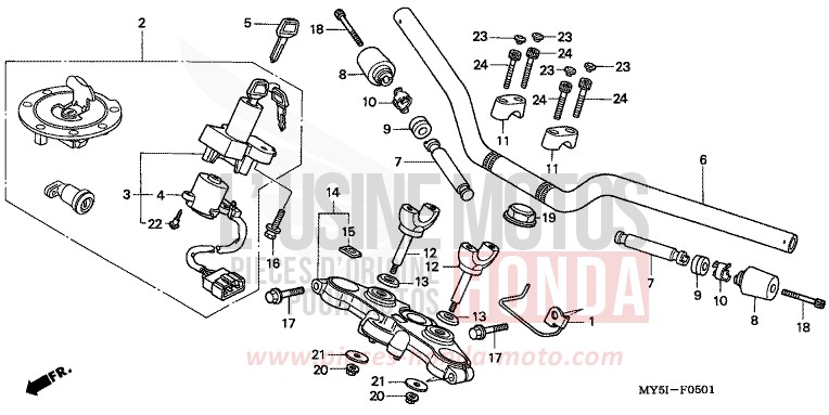 TUYAU DE GUIDON/PONT SUPERIEUR (CB500S) de CB500S RICH RED METALLIC (R255) 2002