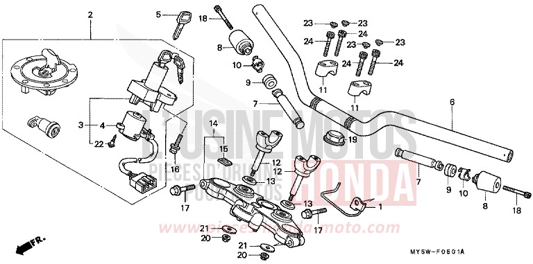 TUYAU DE GUIDON/PONT SUPERIEUR (2) de CB500S PEARL CITRON YELLOW (Y140) 1998
