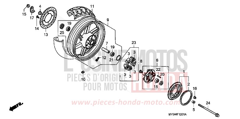 ROUE ARRIERE (2) de CB500S PEARL CITRON YELLOW (Y140) 1998