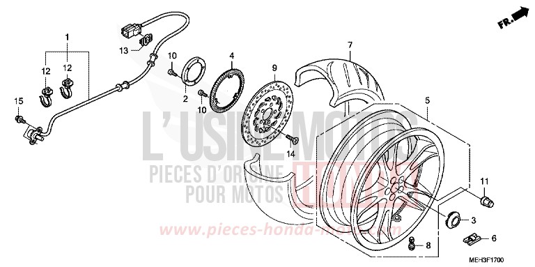 ROUE ARRIERE de DN-01 SWORD SILVER METALLIC (NHA95) 2009