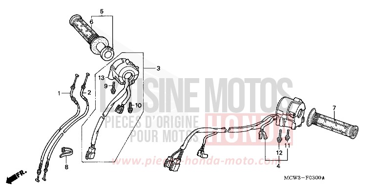 COMMUTATEUR/CABLE de VFR800F NOIR (NH1) 2002
