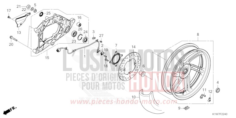 ROUE ARRIERE/BRAS OSCILLANT de SH350i PEARL COOL WHITE (NHA16) 2021