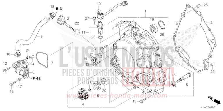 PANNEAU CARTER-MOTEUR D./POMPE A EAU de SH350i MAT BLACKY GRAY METALLIC (NHA32) 2021
