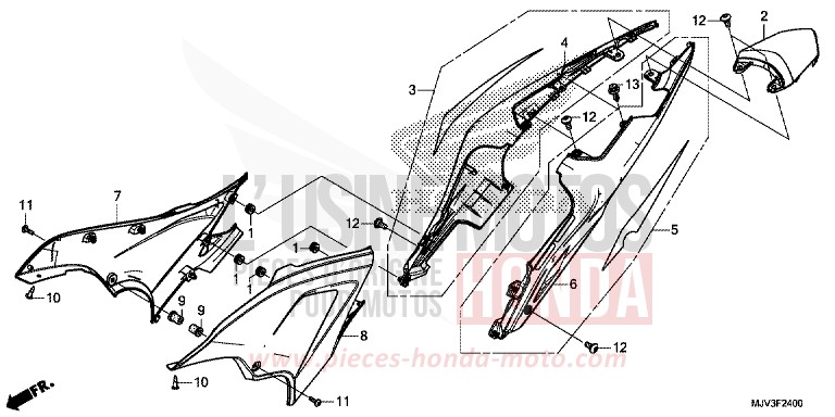COUVERCLE LATERAL/CAPOT ARRIERE de CBR500R ROSS WHITE (NH196) 2015