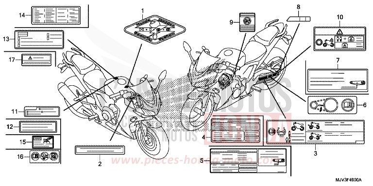 ETIQUETTE DE PRECAUTIONS de CBR500R ROSS WHITE (NH196) 2015