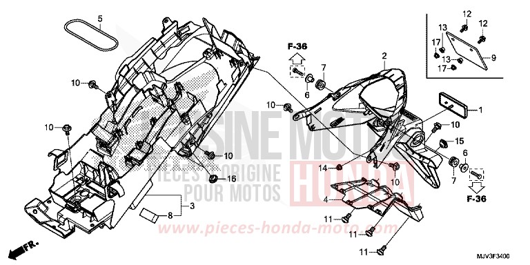 GARDE-BOUE ARRIERE de CBR500R GRAPHITE BLACK (NHB01) 2015