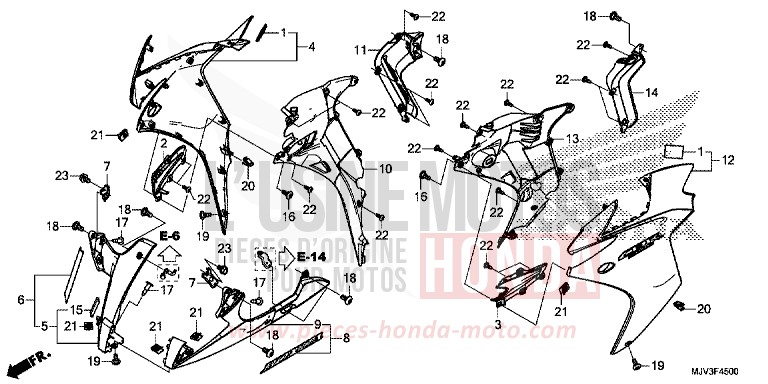 CARENAGE MILIEU de CBR500R MILLENNIUM RED (R263) 2015