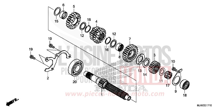 BOITE DE VITESSES (ARBRE SECONDAIRE) de CBR500R GRAPHITE BLACK (NHB01) 2016