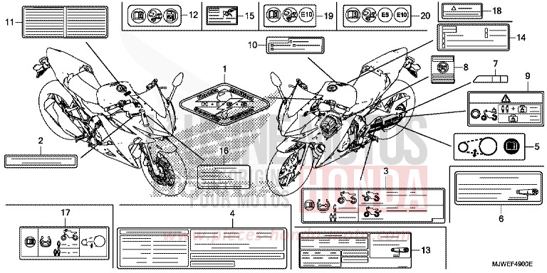 ETIQUETTE DE PRECAUTIONS de CBR500R GRAPHITE BLACK (NHB01) 2016