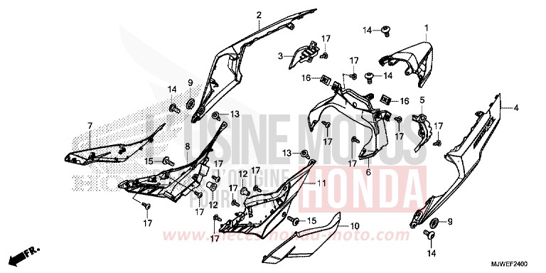 COUVERCLE LATERAL/CAPOT ARRIERE de CBR500R ROSS WHITE (NH196) 2016