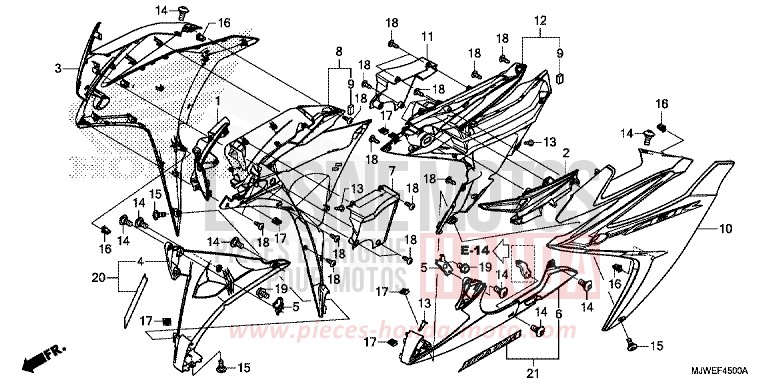 CARENAGE MILIEU de CBR500R ROSS WHITE (NH196) 2016