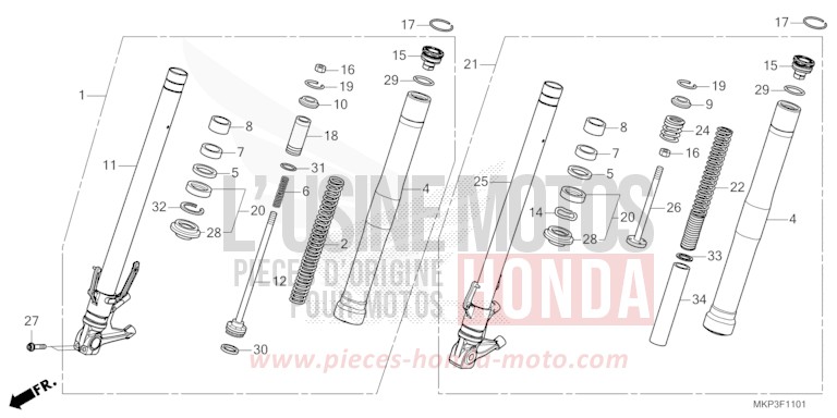 FOURCHETTE AVANT (CBR500RAN/P) de CBR500R GRAND PRIX RED (R380) 2022