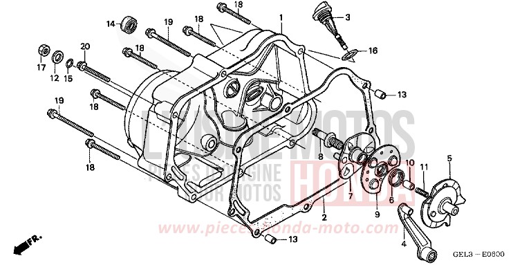 PANNEAU CARTER-MOTEUR D. de XR50R FIGHTING RED (R134) de 2003