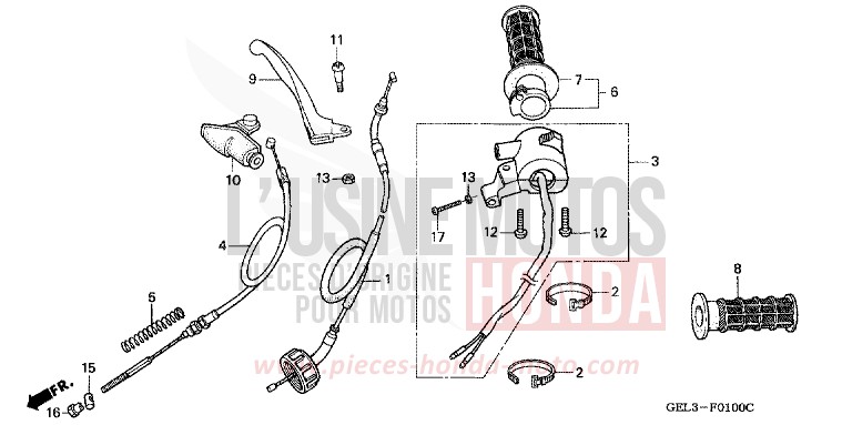 LEVIER DE GUIDON/COMMUTATEUR/CABLE de XR50R FIGHTING RED (R134) de 2003