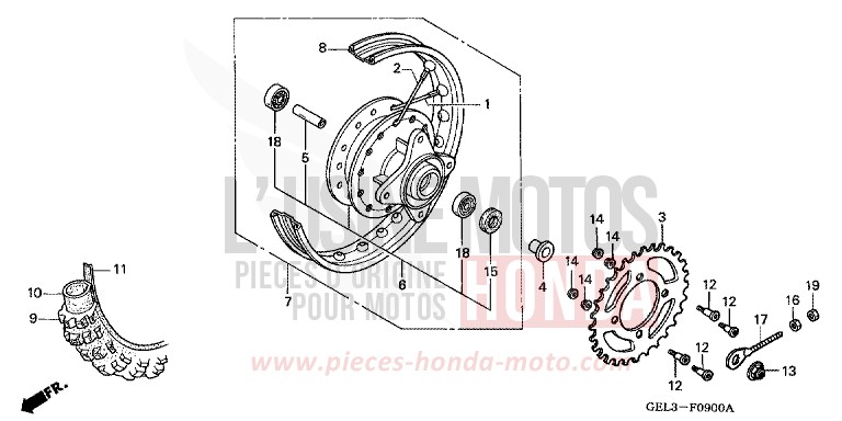 ROUE ARRIERE de XR50R FIGHTING RED (R134) de 2003