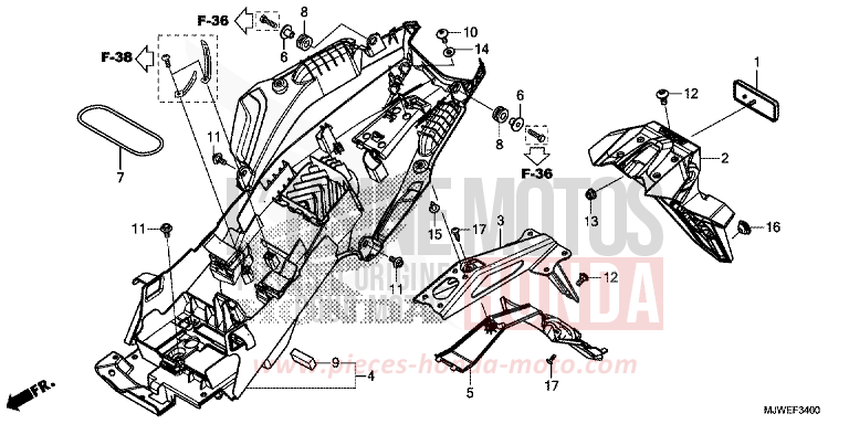 GARDE-BOUE ARRIERE de CBR500R MILLENNIUM RED (R263) 2017