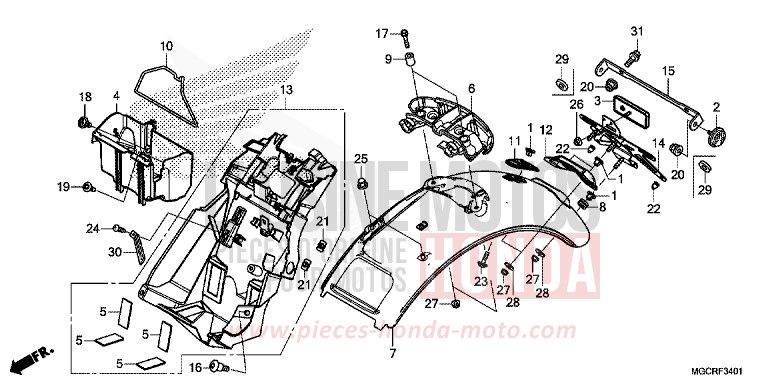 GARDE-BOUE ARRIERE (CB1100CA/CAD/NA/NAD) de CB1100 DEGITAL SILVER METALLIC (NHA30) de 2018