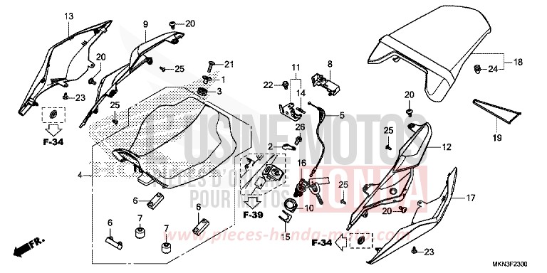 SIEGE/CAPOT ARRIERE de CB650R CANDY CHROMOSPHERE RED (R381) 2019