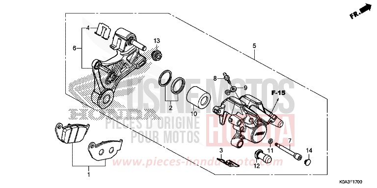 ETRIER DE FREIN ARRIERE de CB300R MAT CRYPTON SILVER MATALLIC (NHA40) 2018