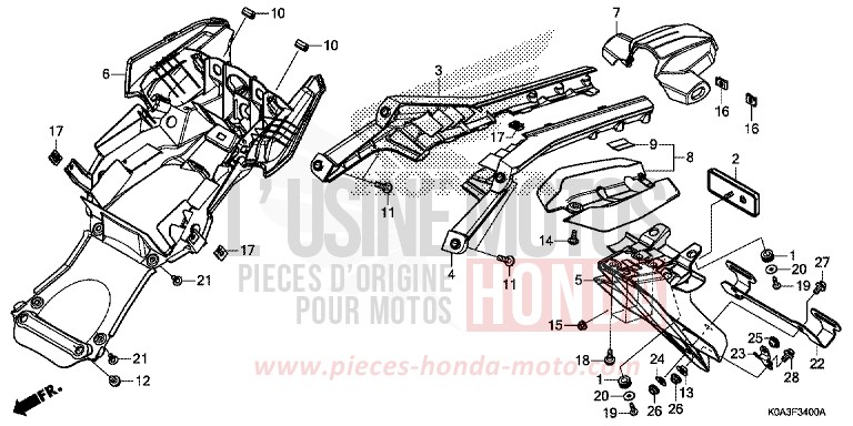 GARDE-BOUE ARRIERE de CB300R MAT CRYPTON SILVER MATALLIC (NHA40) 2018