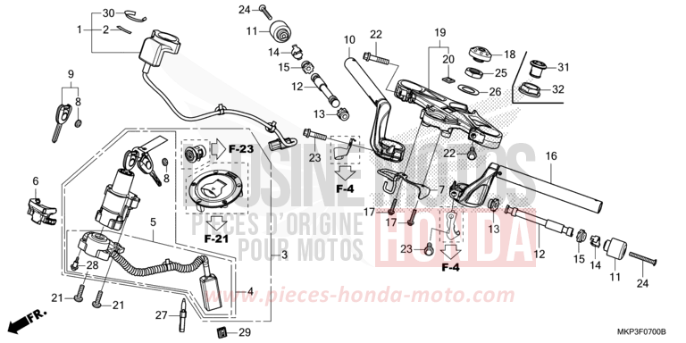 TUYAU DE GUIDON/PONT SUPERIEUR de CBR500R GRAND PRIX RED (R380) 2021