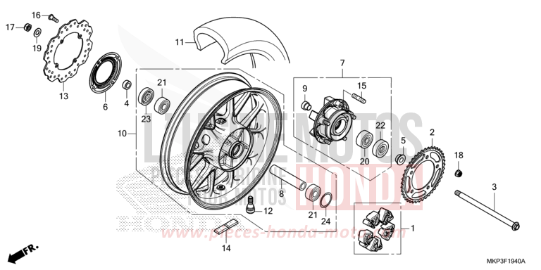 ROUE ARRIERE de CBR500R GRAND PRIX RED (R380) 2021