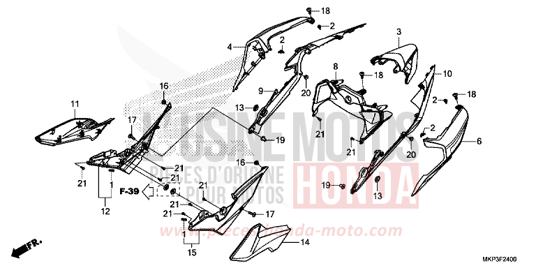 COUVERCLE LATERAL/CAPOT ARRIERE de CBR500R GRAND PRIX RED (R380) 2021