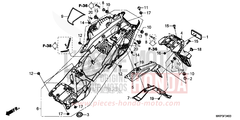 GARDE-BOUE ARRIERE de CBR500R GRAND PRIX RED (R380) 2021