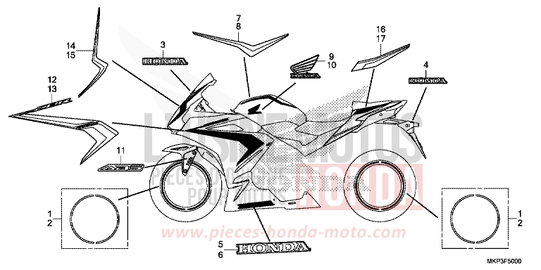 MARQUE/RAYURE (CBR500RK,CBR500RAK/L/M) de CBR500R GRAND PRIX RED (R380) 2021