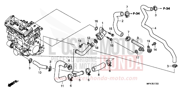 TUYAU D'EAU de CB1000R MAT CYNOS GRAY METALLIC (NH312F) de 2012