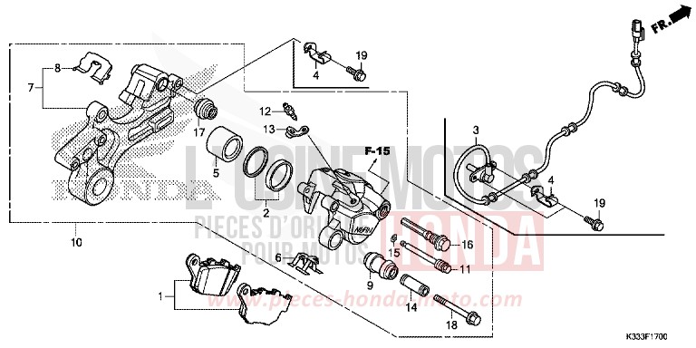 HINTERRAD-BREMSSATTEL de CBR300RA CANDY ENERGY ORANGE (YR249) de 2016