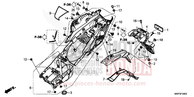 GARDE-BOUE ARRIERE de CBR500R GRAND PRIX RED (R380) 2022