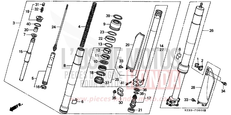 GABEL, VORNE de CR250R SHASTA WHITE (NH138) 1990