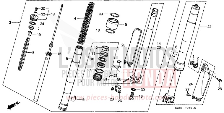 GABEL, VORNE de CR250R SHASTA WHITE (NH138) 1991