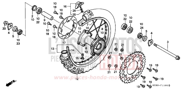 HINTERRAD de CR250R SHASTA WHITE (NH138) 1991