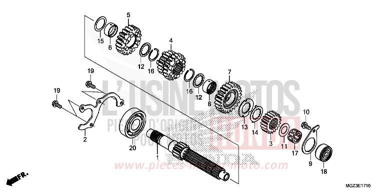 BOITE DE VITESSES (ARBRE SECONDAIRE) de CBR500R GRAPHITE BLACK (NHB01) 2013