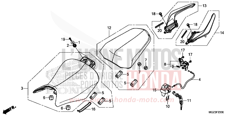 SIEGE/POIGNEE ARRIERE de CBR500R SEAL SILVER METALLIC (NHA14) 2013