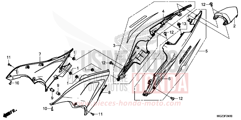 COUVERCLE LATERAL/CAPOT ARRIERE de CBR500R SEAL SILVER METALLIC (NHA14) 2013