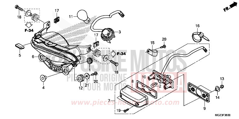 FEU ARRIERE de CBR500R SEAL SILVER METALLIC (NHA14) 2013