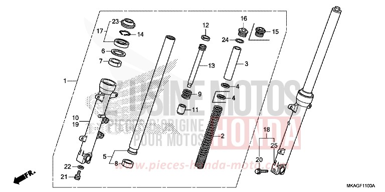 FOURCHETTE AVANT de NC750S CANDY CHROMOSPHERE RED (R381) de 2018