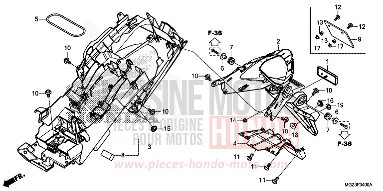 GARDE-BOUE ARRIERE de CBR500R GRAPHITE BLACK (NHB01) 2014